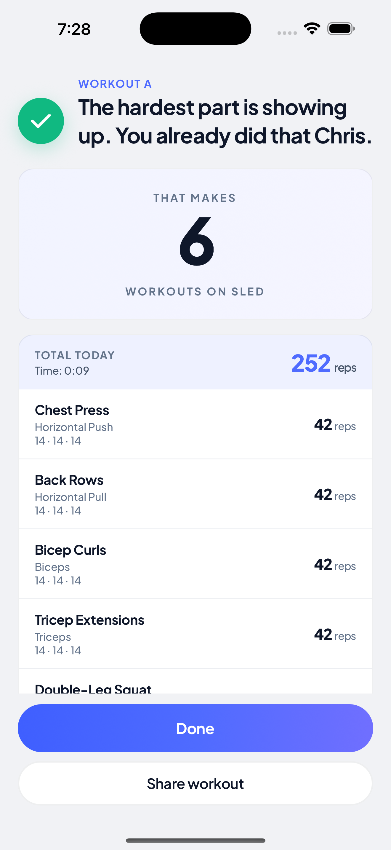 SLED — workout finished