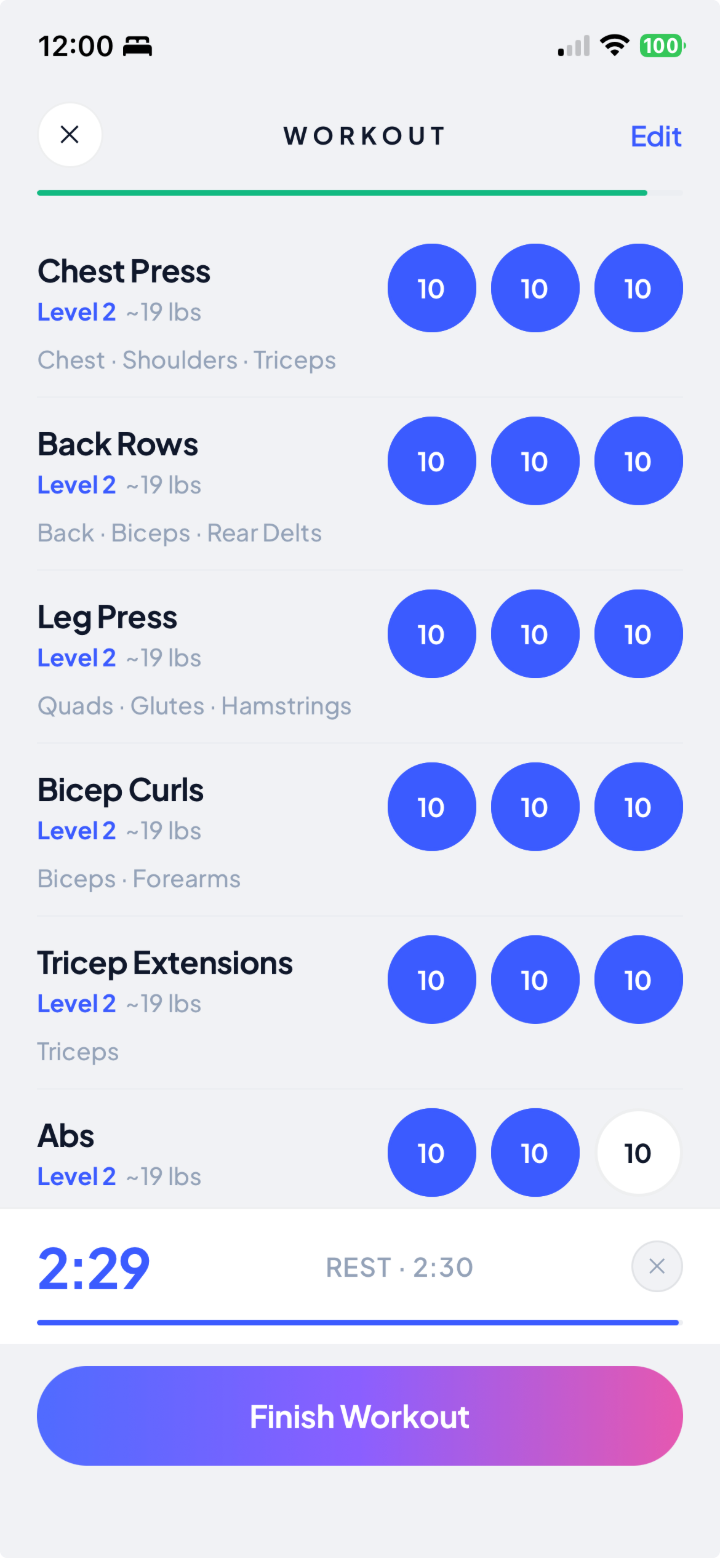 SLED — active workout with rest timer