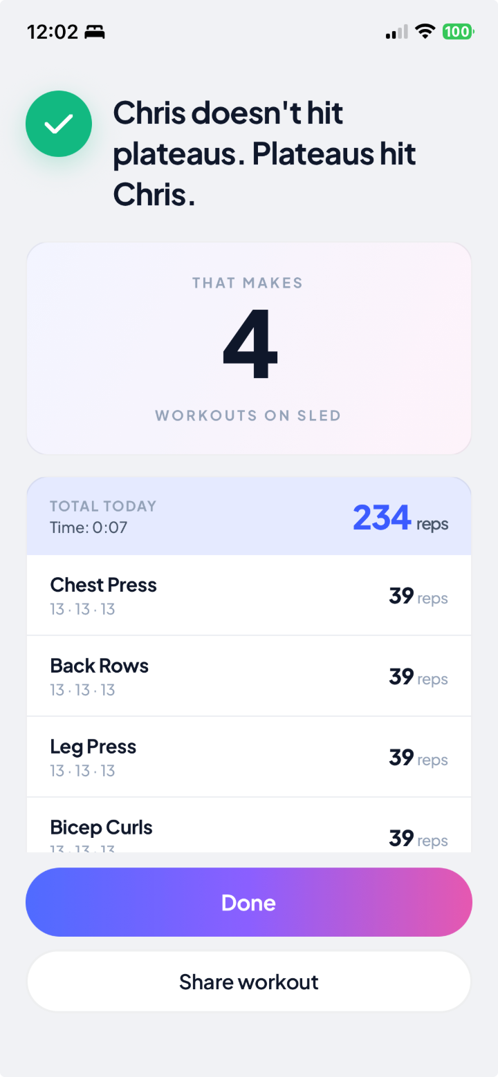 SLED — workout finished